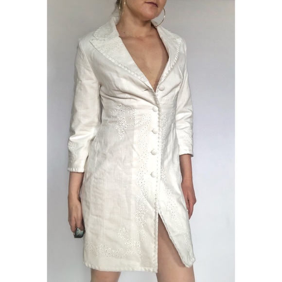 Vintage Linen Eyelet Lace Trimmed Dress Jacket - Picture 4 of 7